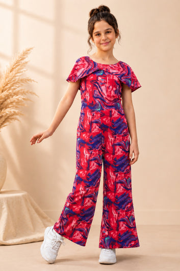 Girls Multicolor  Cotton Blend Abstact Printed Ankel Legnth Jumpsuits