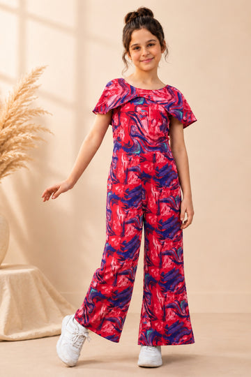 Girls Multicolor  Cotton Blend Abstact Printed Ankel Legnth Jumpsuits