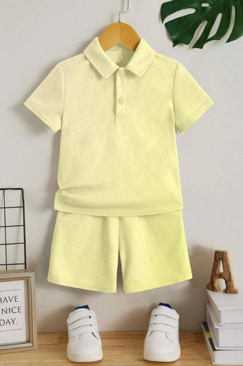 Boys Yellow Popcorn Solid T-Shirt With Short Pant Set