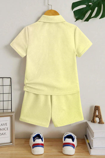 Boys Yellow Popcorn Solid T-Shirt With Short Pant Set