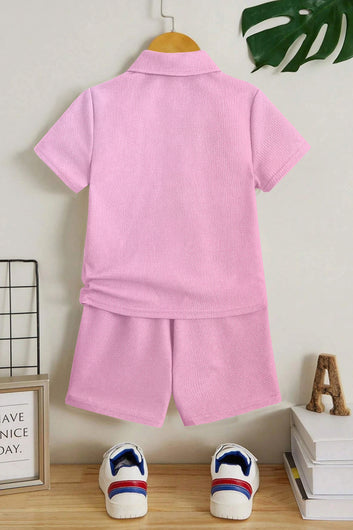 Boys Baby Pink Popcorn Solid T-Shirt With Short Pant Set