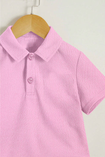 Boys Baby Pink Popcorn Solid T-Shirt With Short Pant Set