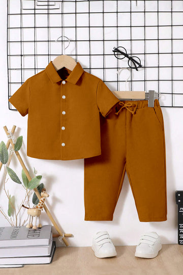 Boys Rust Cotton Blend Solid Clothing Set