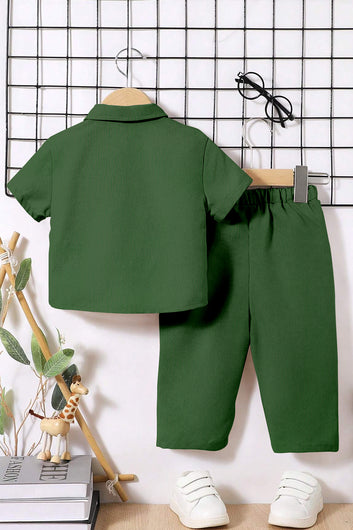 Boys Olive Cotton Blend Solid Clothing Set