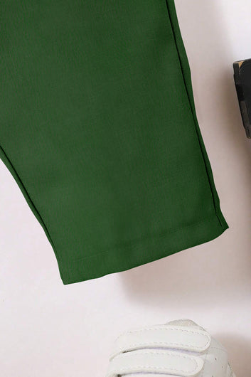 Boys Olive Cotton Blend Solid Clothing Set