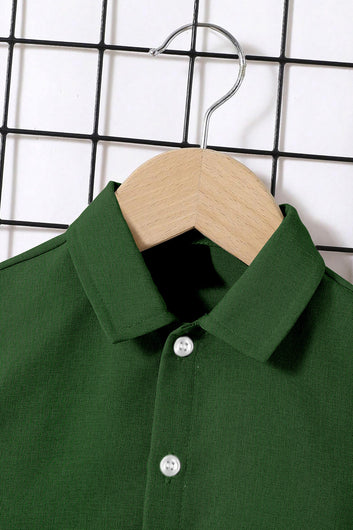 Boys Olive Cotton Blend Solid Clothing Set