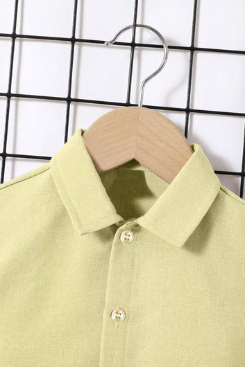 Boys Yellow Cotton Blend Solid Shirt With Pant Set