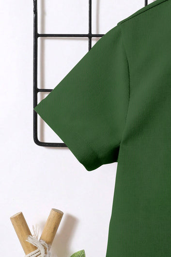 Boys Olive Cotton Blend Solid Clothing Set