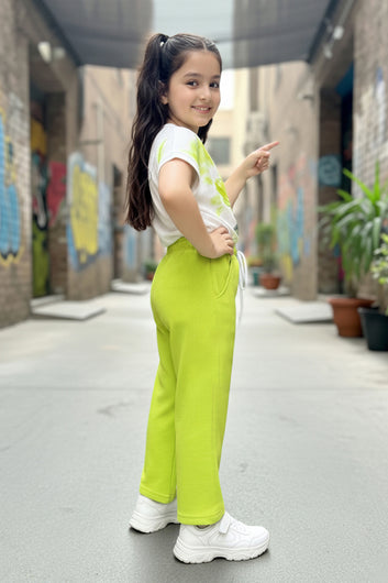 Girls Yellow Rib Florel Printed T-shirt and Cargo pant Sets