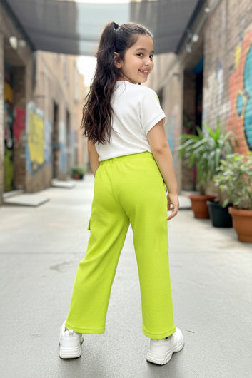 Girls Yellow Rib Florel Printed T-shirt and Cargo pant Sets