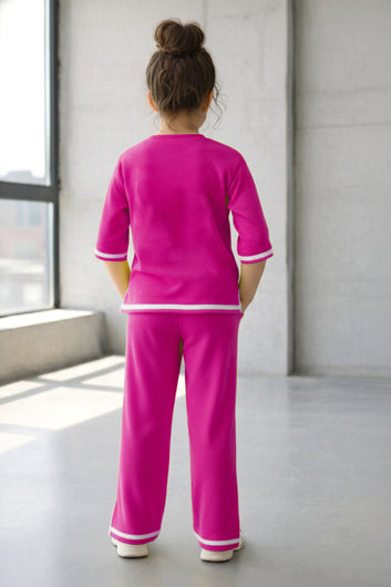 Girls Pink Rib Printed T-shirt and trouser set