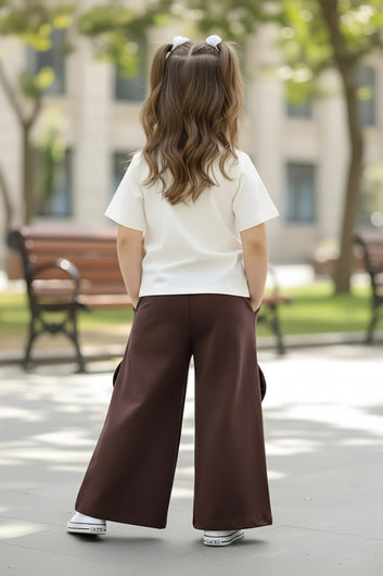 Girls White Rib T-shirt And Palazzo Pant Set
