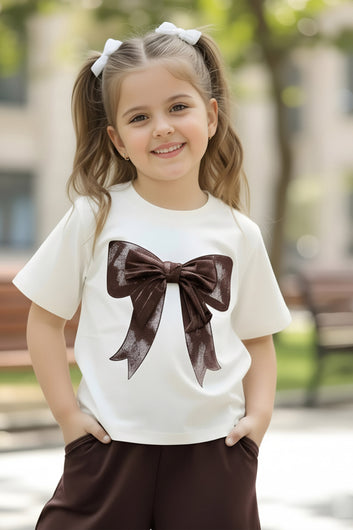 Girls White Rib T-shirt And Palazzo Pant Set