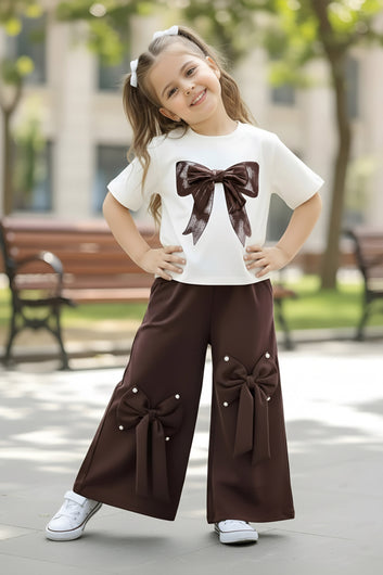Girls White Rib T-shirt And Palazzo Pant Set