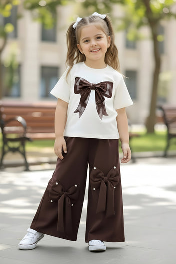 Girls White Rib T-shirt And Palazzo Pant Set