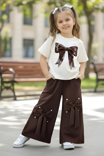 Girls White Rib T-shirt And Palazzo Pant Set