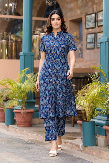 Women’s Multicolour Cotton Printed Kurta Palazzo Set