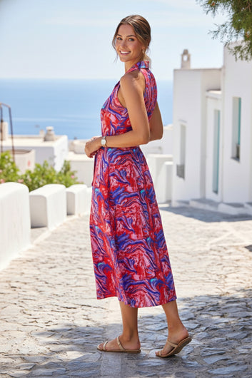 Women Multicolor  Cotton Blend Abstact Printed Midi Dress