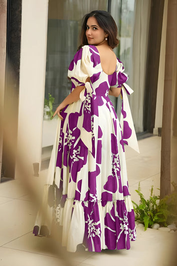 Women's Wine Rayon Floral Printed Maxi length Dress