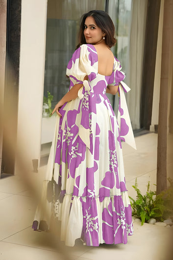 Women's Lavender Rayon Floral Printed Maxi length Dress