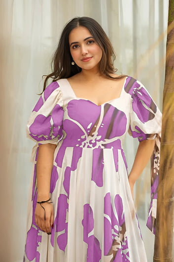 Women's Lavender Rayon Floral Printed Maxi length Dress