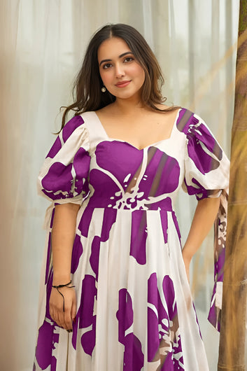 Women's Wine Rayon Floral Printed Maxi length Dress