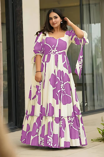 Women's Lavender Rayon Floral Printed Maxi length Dress