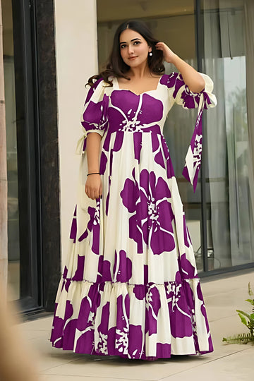 Women's Wine Rayon Floral Printed Maxi length Dress