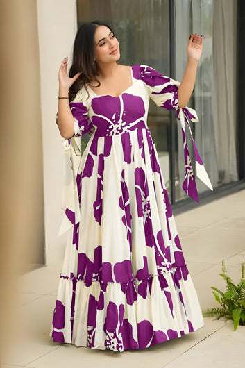 Women's Wine Rayon Floral Printed Maxi length Dress
