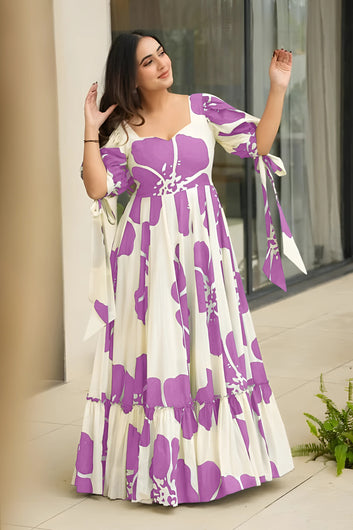 Women's Lavender Rayon Floral Printed Maxi length Dress