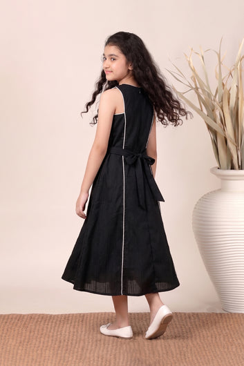 Girls Black Cotton Blend Sleeveless Embroidered Girls Stylish Trendy Dress