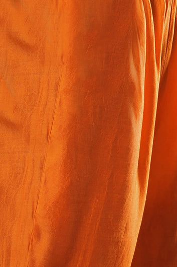 Womens Orange Chinon Silk Embroidered Kurta Set with Dupatta