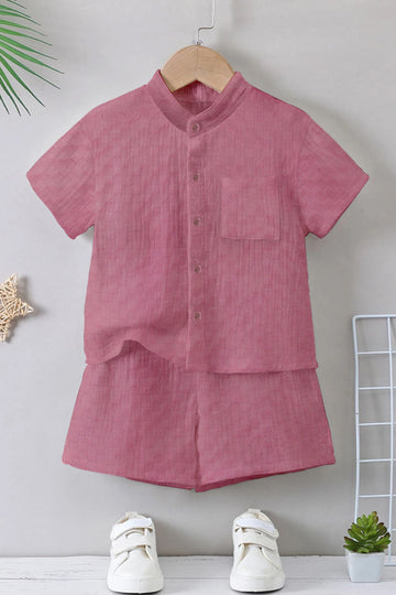 Boys Pink Rider Solid Shirt With Short Pant Set