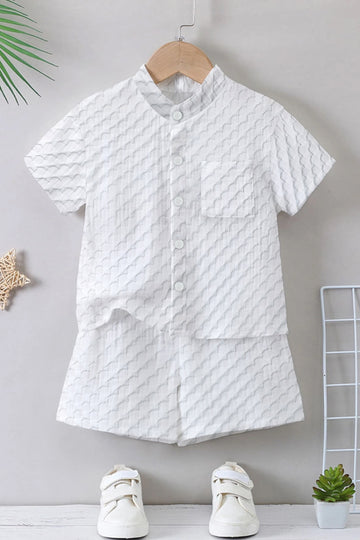 Boys White Rider Solid Shirt With Short Pant Set