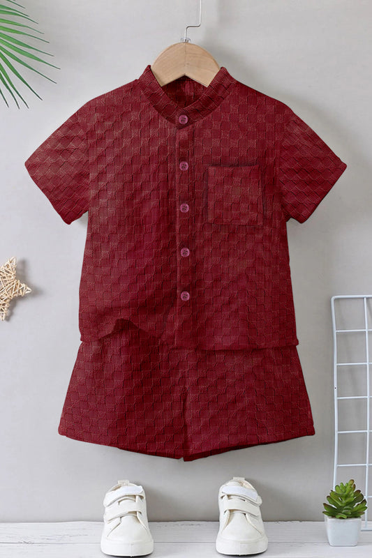 Boys Red Rider Solid Shirt With Short Pant Set