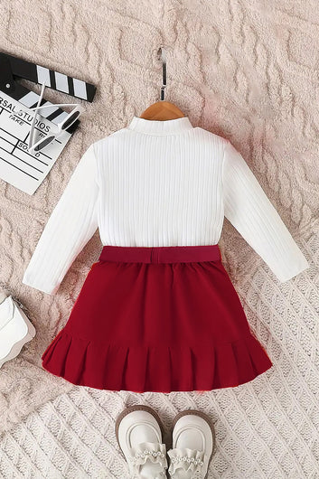 Girls White Rib Solid Top and Marron Solid Skirt Set Girls Trendy Sets