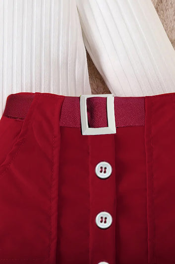 Girls White Rib Solid Top and Marron Solid Skirt Set Girls Trendy Sets