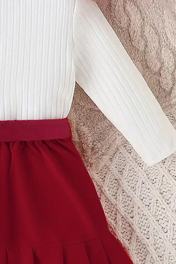 Girls White Rib Solid Top and Marron Solid Skirt Set Girls Trendy Sets