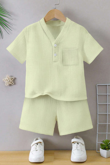 Boys Pista Cotton Blend Solid T-shirt & Short Clothing Set