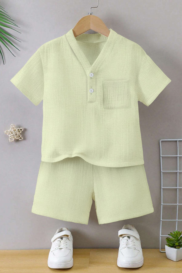 Boys Pista Cotton Blend Solid T-shirt & Short Clothing Set