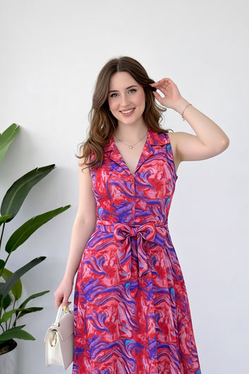 Women Multicolor  Cotton Blend Abstact Printed Midi Dress