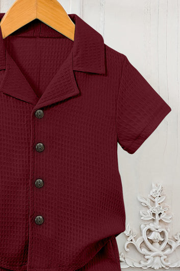 Boys Maroon Cotton Blend Solid Shirt With Short Pant Set