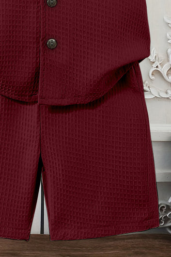 Boys Maroon Cotton Blend Solid Shirt With Short Pant Set