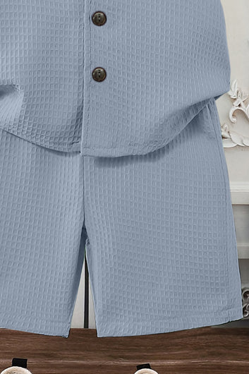 Boys Light Blue Cotton Blend Solid Shirt With Short Pant Set