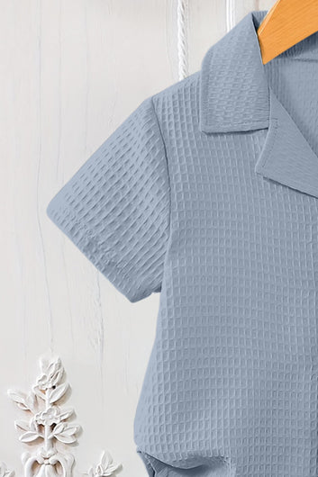 Boys Light Blue Cotton Blend Solid Shirt With Short Pant Set