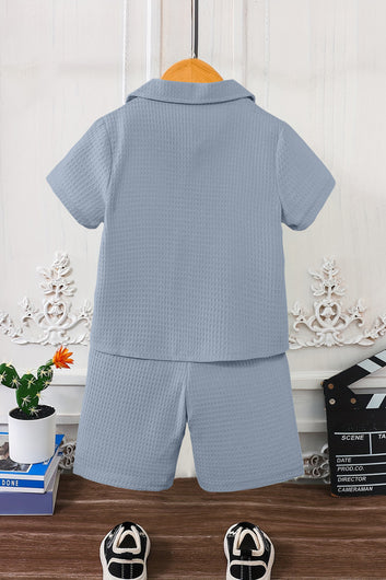 Boys Light Blue Cotton Blend Solid Shirt With Short Pant Set