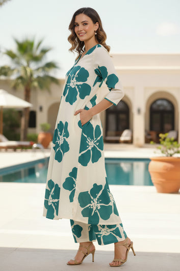 Women Rama Rayon Florel Printed Kurta and Palazzo Set