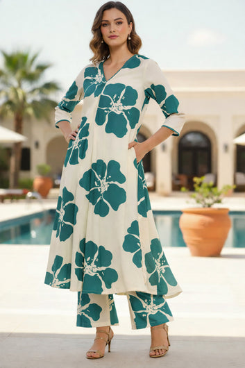 Women Rama Rayon Florel Printed Kurta and Palazzo Set