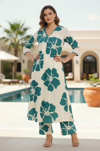 Women Rama Rayon Florel Printed Kurta and Palazzo Set