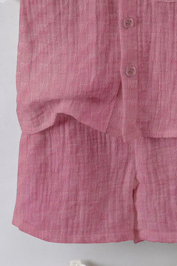 Boys Pink Rider Solid Shirt With Short Pant Set